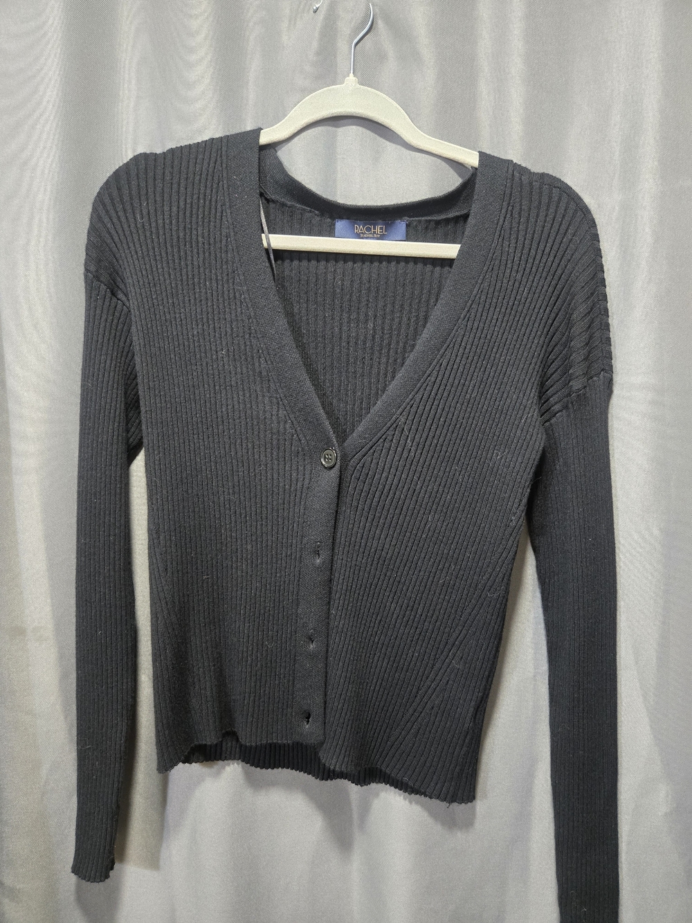Rachel Black Ribbed V-Neck Button-Front Cardigan